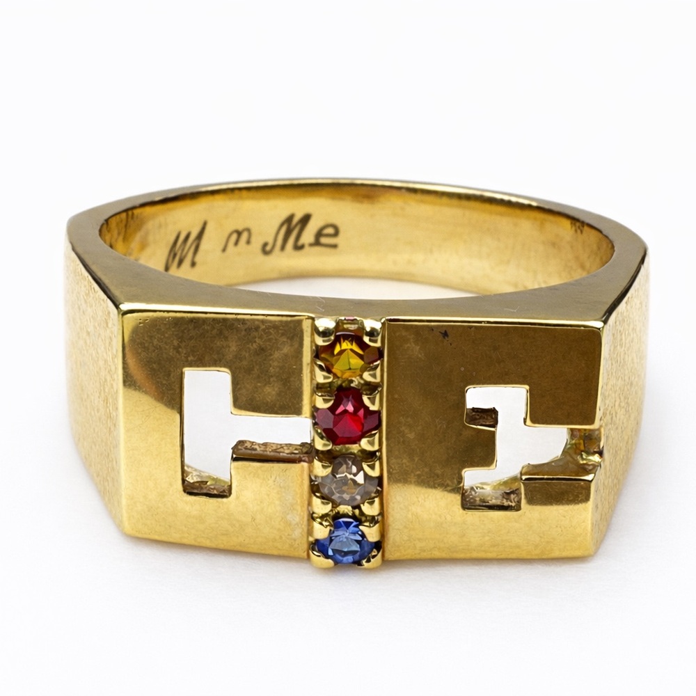 Fathers Ring family Birthstone Bold Statement Band Sz 10 Sample gold plated